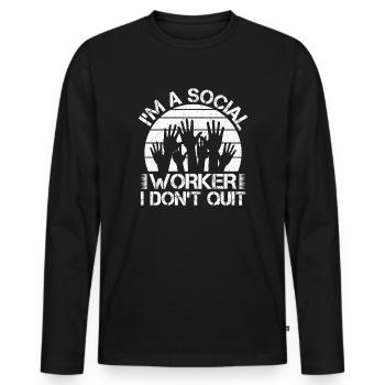 Citation d’assistante sociale : Je ne quitte pas le travail social - T-shirt manches longues Premium bio Homme - noir - Devant - Nico (187cm)