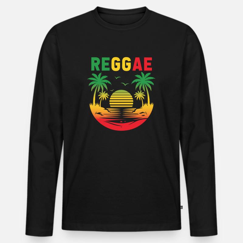 Reggae Sunset Palm Paradise - Männer Premium Bio Langarmshirt - Schwarz