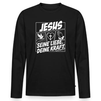 Motif du pouvoir de l’amour de Jésus - T-shirt manches longues Premium bio Homme - noir - Devant - Nico (187cm)