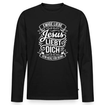 Amour éternel - Jésus t’aime - T-shirt manches longues Premium bio Homme - noir - Devant - Nico (187cm)