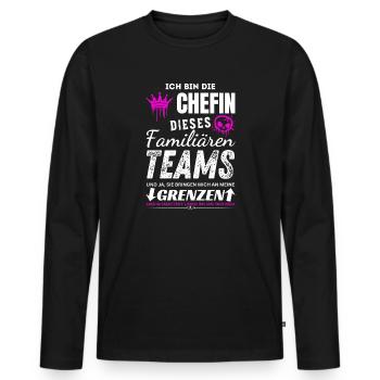Patron de cette équipe familiale Patron Cadeaux - T-shirt manches longues Premium bio Homme - noir - Devant - Nico (187cm)