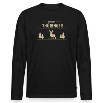 Proud Thuringian – Wald & Hirsch Design - Men's Premium Organic Long Sleeve Shirt - black - Front - Nico (187cm)