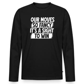 Cavalier de cheval de loisir fait des gestes de spectacle pour gagner - T-shirt manches longues Premium bio Homme - noir - Devant - Nico (187cm)