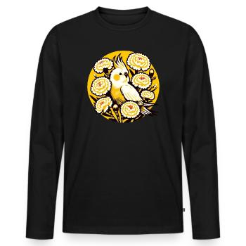 Cockatiel Amid Peony Circle - Men's Premium Organic Long Sleeve Shirt - black - Front - Nico (187cm)