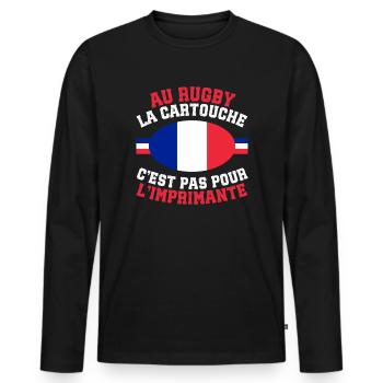 Supporter Rugby Cartouche Humour - T-shirt manches longues Premium bio Homme - noir - Devant - Nico (187cm)