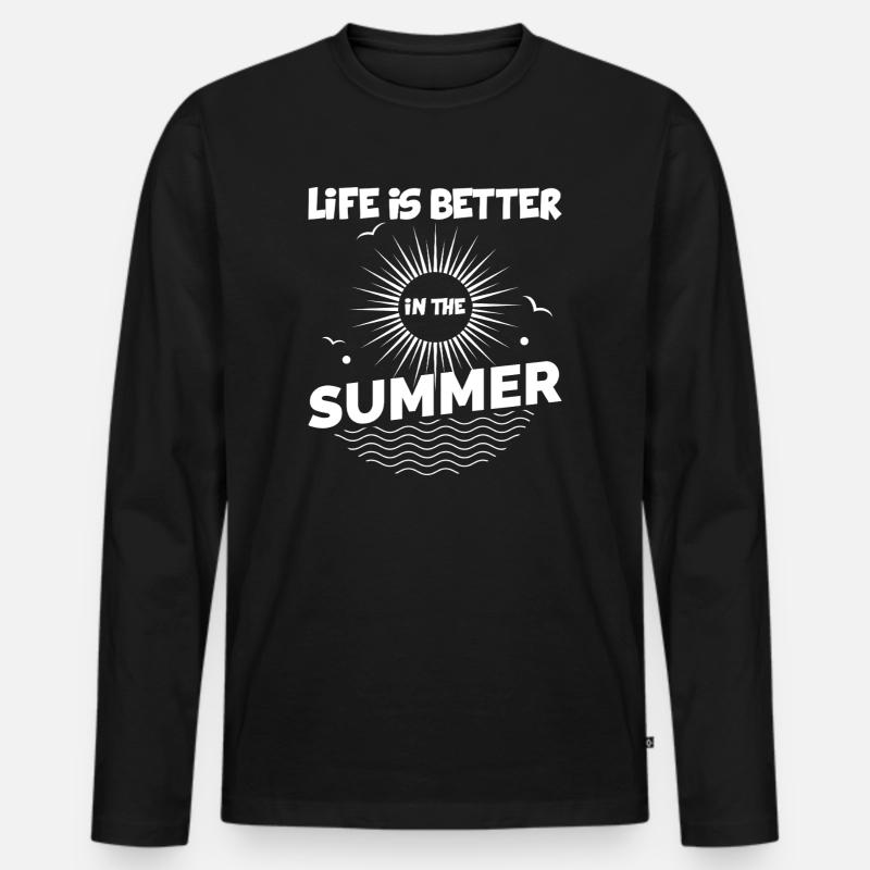Leben Besser Im Sommer - Männer Premium Bio Langarmshirt - Schwarz