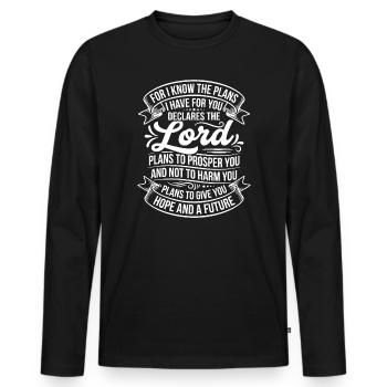 Gottes Pläne: Hoffnung und Zukunft - Männer Premium Bio Langarmshirt - Schwarz - Vorne - Nico (187cm)