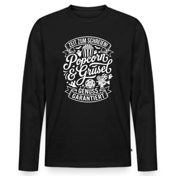 Popcorn & Horror – Enjoyment Guaranteed - Men's Premium Organic Long Sleeve Shirt - black - Front - Nico (187cm)