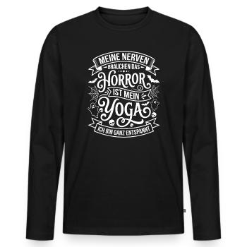 Horror ist mein Yoga - Männer Premium Bio Langarmshirt - Schwarz - Vorne - Nico (187cm)