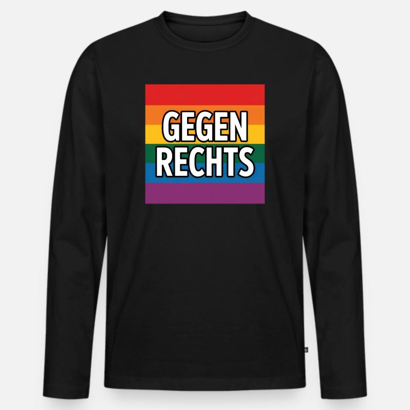 Gegen Rechts - Antifa Regenbogen Tee - Männer Premium Bio Langarmshirt - Schwarz