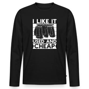 Thrift Shop I Like It Used & Cheap Love Thrifting - Men's Premium Organic Long Sleeve Shirt - black - Front - Nico (187cm)