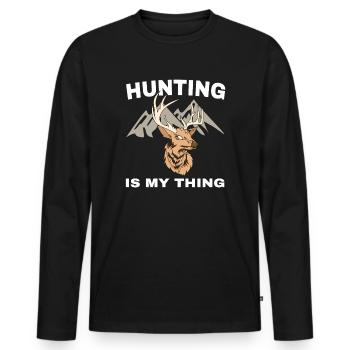 Hunting love: Deer's head in front of mountains - Men's Premium Organic Long Sleeve Shirt - black - Front - Nico (187cm)