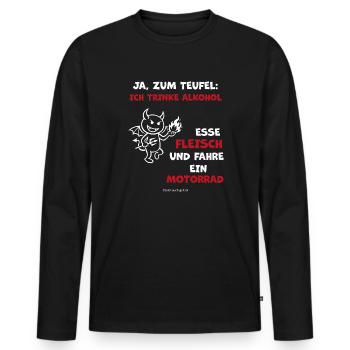 Devil's Motorcycle Humor: Alcohol & Motorcycle - Men's Premium Organic Long Sleeve Shirt - black - Front - Nico (187cm)