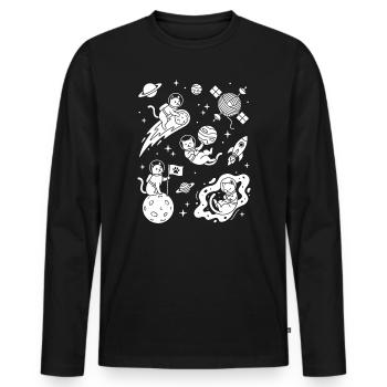 Astro Cats im Weltall - Männer Premium Bio Langarmshirt - Schwarz - Vorne - Nico (187cm)