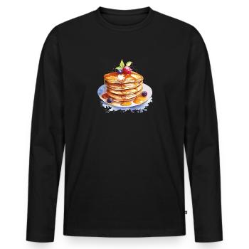 Crêpes à l’aquarelle avec du sirop - T-shirt manches longues Premium bio Homme - noir - Devant - Nico (187cm)