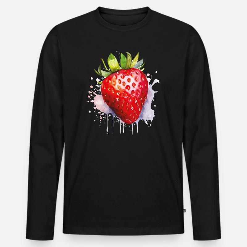 Wasserfarbene Erdbeere Spritzer - Männer Premium Bio Langarmshirt - Schwarz