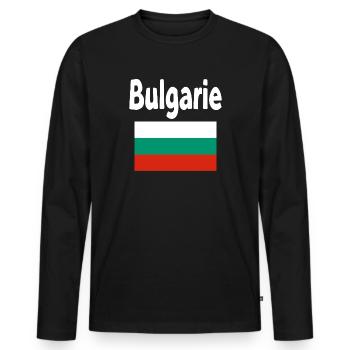 Bulgaria Flag and Bold Typography - Men's Premium Organic Long Sleeve Shirt - black - Front - Nico (187cm)