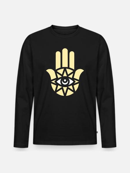 Hamsa Hand Ornament - Men's Premium Organic Long Sleeve Shirt - black