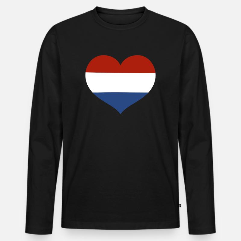 Herz der Niederländischen Flagge - Männer Premium Bio Langarmshirt - Schwarz