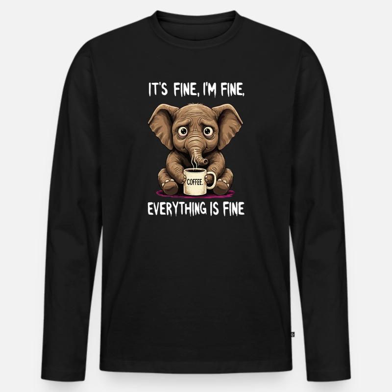 Its Fine Im Fine Kaffee Elefant - Männer Premium Bio Langarmshirt - Schwarz