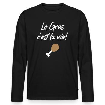 Le Gras c'est la vie ! Culte Karadoc - T-shirt manches longues Premium bio Homme - noir - Devant - Nico (187cm)