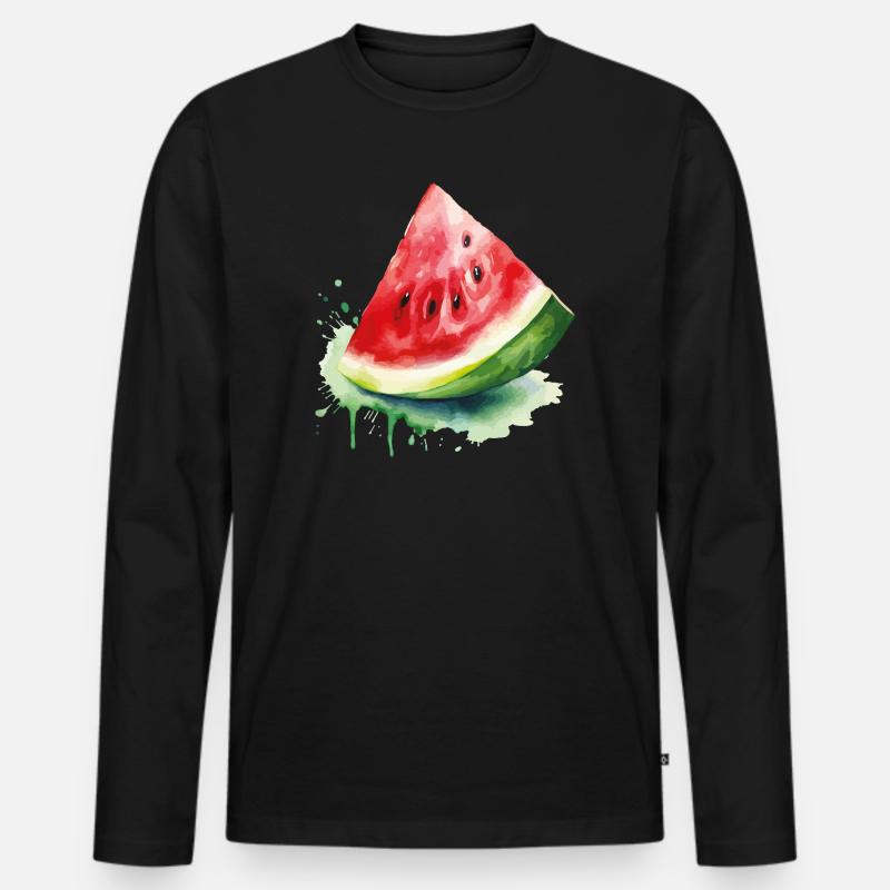 Wassermelone Aquarell Splash - Männer Premium Bio Langarmshirt - Schwarz