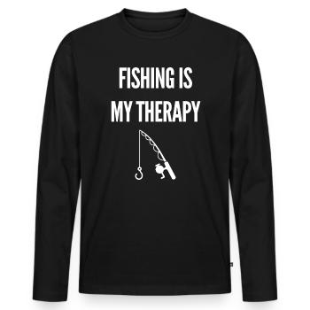 Fishing Is My Therapy – Angler Design - Männer Premium Bio Langarmshirt - Schwarz - Vorne - Nico (187cm)