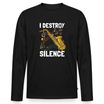 Je détruis le silence Saxophone Saxophone - T-shirt manches longues Premium bio Homme - noir - Devant - Nico (187cm)