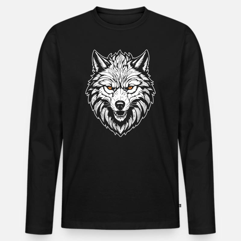 Wolf - Männer Premium Bio Langarmshirt - Schwarz