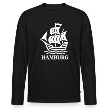Hamburg Kogge – Maritimes Segelschiff  - Männer Premium Bio Langarmshirt - Schwarz - Vorne - Nico (187cm)
