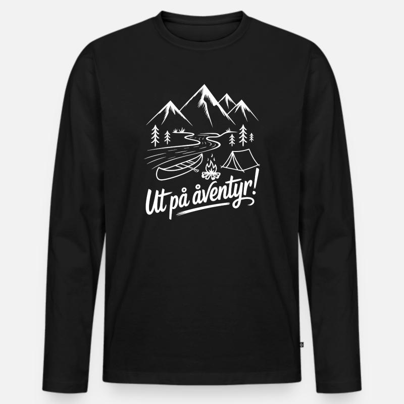 Bergabenteuer mit Zelt und Fluss - Männer Premium Bio Langarmshirt - Schwarz