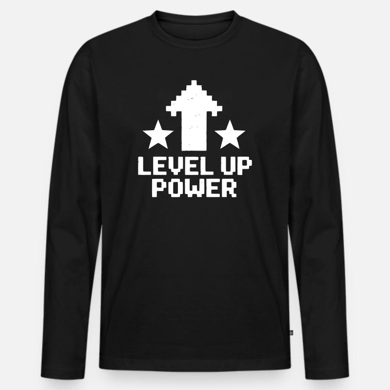  Level Up Power Pixel Art - Männer Premium Bio Langarmshirt - Schwarz