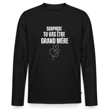 surprise tu vas être grand mère - annonce grossess - T-shirt manches longues Premium bio Homme - noir - Devant - Nico (187cm)