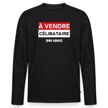 célibataire - T-shirt manches longues Premium bio Homme - noir - Devant - Nico (187cm)