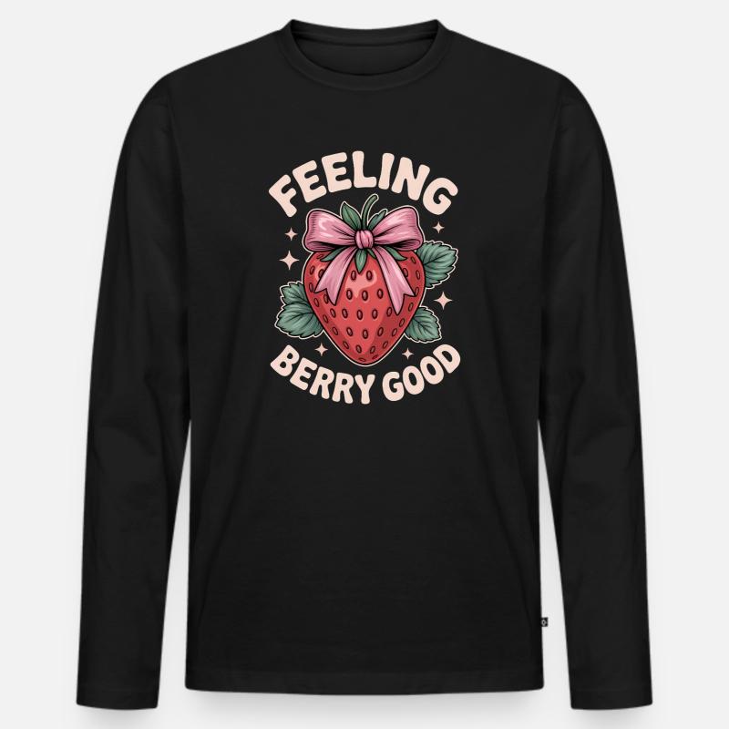 Erdbeeren Sprüche Lustiges Erdbeeren Geschenk - Männer Premium Bio Langarmshirt - Schwarz