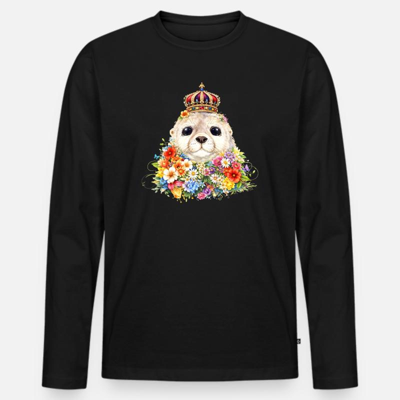 Königliche Robbe mit Krone  - Männer Premium Bio Langarmshirt - Schwarz