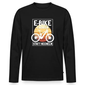 Sourire en vélo électrique au lieu de s’étouffer – Drôle de vitesse en vélo électrique - T-shirt manches longues Premium bio Homme - noir - Devant - Nico (187cm)