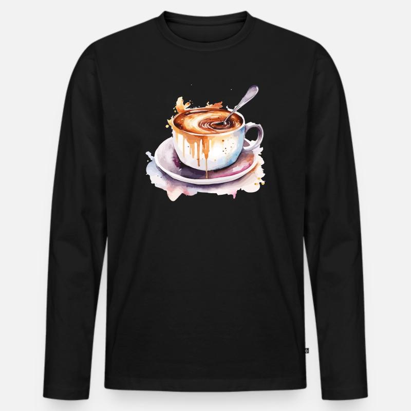 Kaffee Aquarell Tasse Splash - Männer Premium Bio Langarmshirt - Schwarz