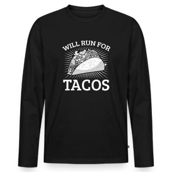 Un marathonien courra pour les tacos - T-shirt manches longues Premium bio Homme - noir - Devant - Nico (187cm)