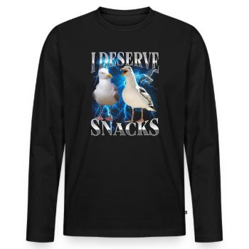 Seagulls Bootleg Design I Derserve Snacks - Men's Premium Organic Long Sleeve Shirt - black - Front - Nico (187cm)