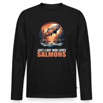 Salmon Salmon - Men's Premium Organic Long Sleeve Shirt - black - Front - Nico (187cm)
