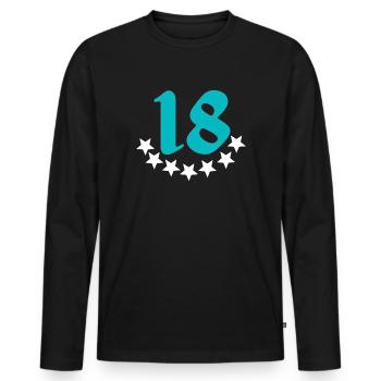 18 Star Pattern, Numbers, Birthday - Men's Premium Organic Long Sleeve Shirt - black - Front - Nico (187cm)
