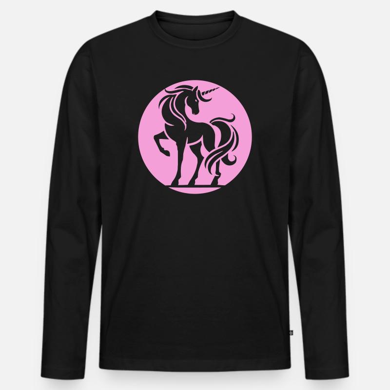 Rosa Einhorn Silhouette Kreis - Männer Premium Bio Langarmshirt - Schwarz