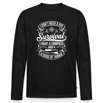 Survival Humor with Compass Motif - Men's Premium Organic Long Sleeve Shirt - black - Front - Nico (187cm)