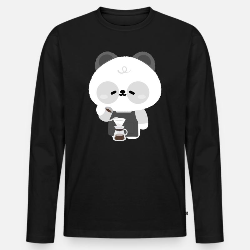 Panda Barista Kaffeebrühe - Männer Premium Bio Langarmshirt - Schwarz