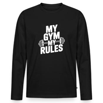 Mein Fitnessstudio Meine Regeln - Männer Premium Bio Langarmshirt - Schwarz - Vorne - Nico (187cm)