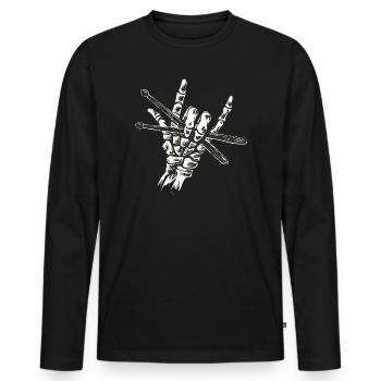 Baguettes de batterie squelette Main – Metal Rock Cors Batterie - T-shirt manches longues Premium bio Homme - noir - Devant - Nico (187cm)