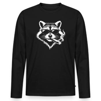 Raccoon Rebel with black Sunglasses smoking cigar - Men's Premium Organic Long Sleeve Shirt - black - Front - Nico (187cm)
