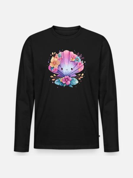Flower mussel with cheerful flowers - Men's Premium Organic Long Sleeve Shirt - black