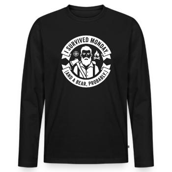 I Survived Monday et Bear – Humour en plein air - T-shirt manches longues Premium bio Homme - noir - Devant - Nico (187cm)